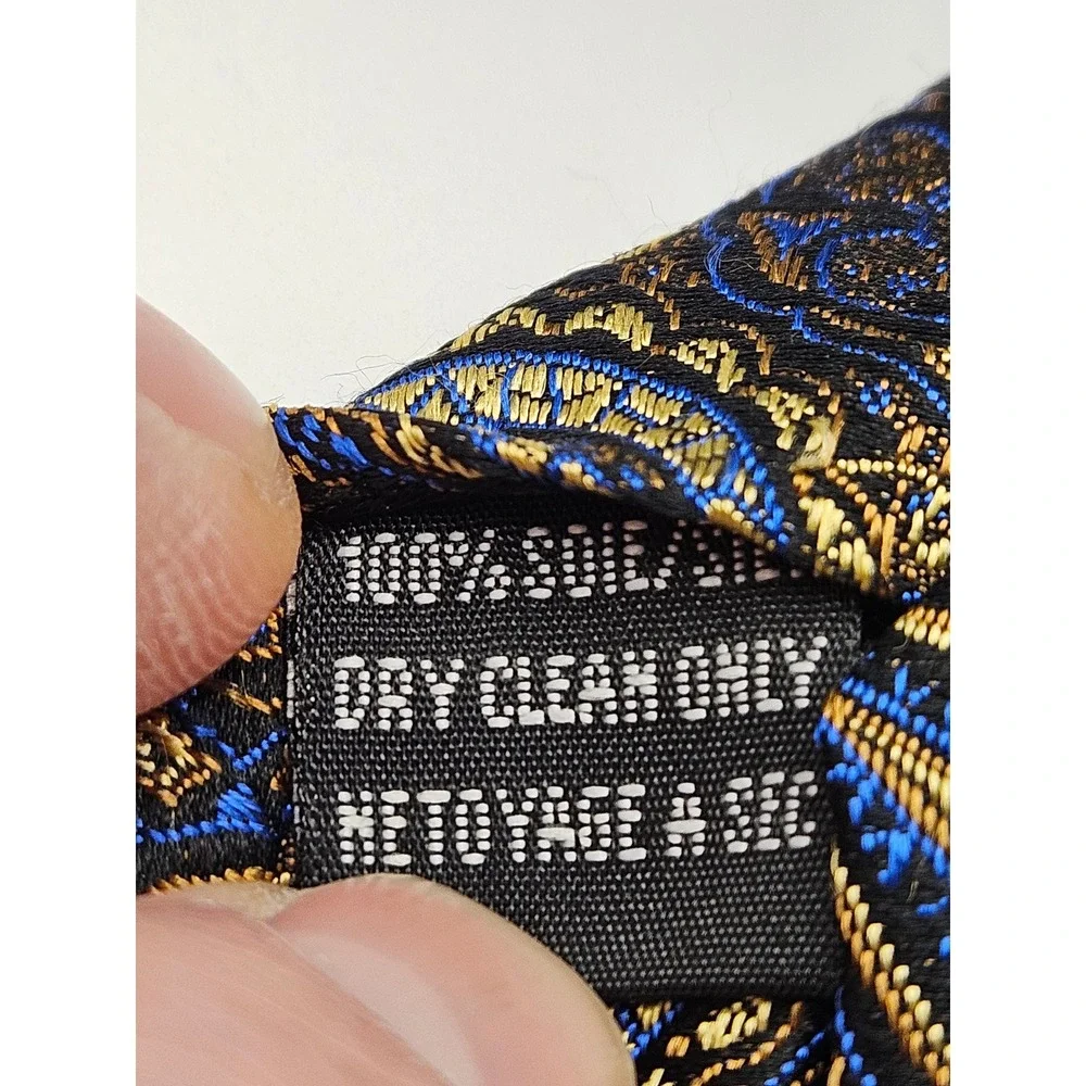 Enro‎ Platinum+ Mens Silk Necktie Gold Royal Blue Black Paisley Woven Tie